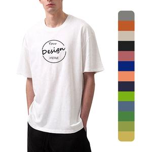 เสื้อยืดคอกลมสะพายไหล่ทรงหลวมสำหรับผู้ชายผ้าคอตตอนหนักผ้าฝ้ายออกแบบโลโก้ได้ตามต้องการ100% ปรับแต่งได้ - Product Image 1