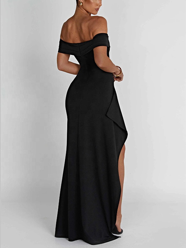 chinese dress ladies Sequin Strapless Maxi Dress with Slit S / Black / 01743 main image 1