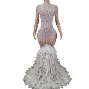 Vestido Elegant Crystal Pearls Ball Gown Birthday Wedding Party Formal Dress Plus Size Sexy Women Mermaid Prom Evening Dresses