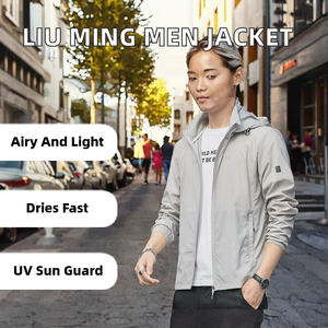 Liu Ming Cheap Wholesale Men <b>Summer</b> Thin Casual Zip Pockets UV Sun Breathable <b>Lightweight</b> Windbreaker Hooded Plus Size <b>Jackets</b> - Product Image 2