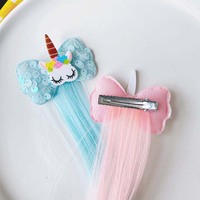 Pince à cheveux pour enfants faite à la main avec nœud à sequins et motif poney de dessin animé, accessoire capillaire pour extensions de cheveux et perruques de poupée pour filles