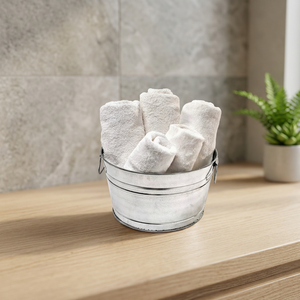 Seau en métal avec serviettes blanches, design rustique rond, rangement durable pour table, utilisation en salle de bain, lot de 4 pièces - Product Image 1