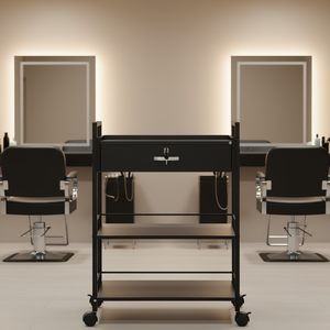 Carrito de Salón con 3 Niveles y Cajones con Cerradura, MDF, 4 Ruedas, Estación de Almacenamiento Rodante para Salón de Belleza, Gabinete para Estilistas - Product Image 2