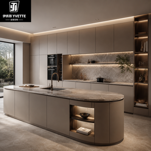 High End Modular <strong>Kitchen</strong> Cabinets Chic Wooden <strong>Cupboards</strong> with Stone Island for Villa Apartment Hotel and Interior Design Projects - Product Image 6