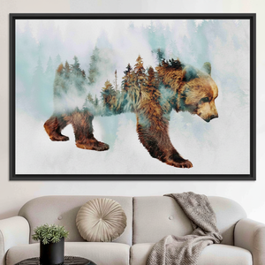 Bear Walking in Snow <b>Canvas</b>: Abstract Forest Wall Art,BLACK <b>FRAMED</b> <b>CANVAS</b> - Product Image 3