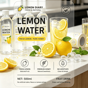 Etiquetas personalizadas para botellas de bebidas, papel sintético premium, estampado de frutas amarillo brillante para empaques de agua de limón saludable - Product Image 4