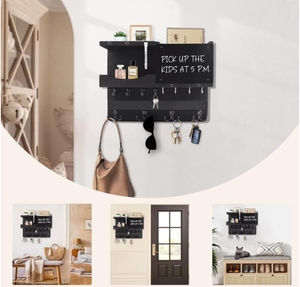 <span class=keywords><strong>Porte</strong></span>-clés carré classique en bois pour étagère murale, organisateur de <span class=keywords><strong>courrier</strong></span> et support pour laisse de chien, décoratif pour le salon - Product Image 3