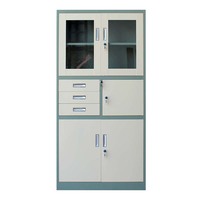 Archivador Metálico Resistente con 3 Cajones y Pedestal, Gabinete de Almacenamiento de Oficina de Acero con Cuatro Puertas Batientes