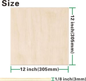 Plaques de contreplaqué rectangulaires en bois de tilleul Ninekong, lot de 12, 12 x 12 x 1/8 pouces, Chine, découpe au laser, gravure sur bois, brûlage du bois, <span class=keywords><strong>scie</strong></span> à <span class=keywords><strong>chantourner</strong></span> - Product Image 2