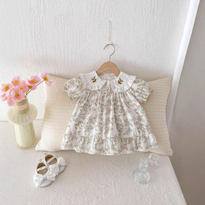 Nuovi Vestiti Estivi per <span class=keywords><strong>Neonata</strong></span> con Stampa Floreale in Cotone, Abiti Principessa a Maniche Corte in Stile Coreano per Passeggiate - Product Image 1