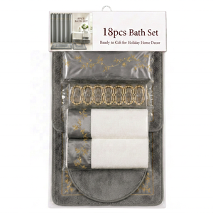 Elegante Set Decorativo per <span class=keywords><strong>Bagno</strong></span> 18 Pezzi, Tenda Impermeabile con Ricami Dorati, Tappeto Antiscivolo, Asciugamano Assorbente, Decorazione per Hotel - Product Image 5