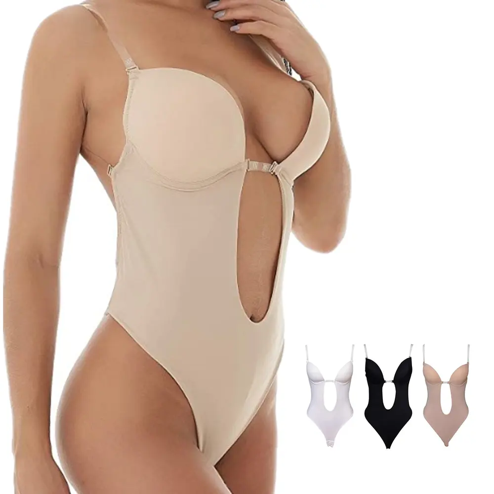 Görünmez derin V boyun Backless Bodysuits U dalma yastıklı sütyen ve tanga Undies artı boyutu bayan seksi iç çamaşırı iç çamaşırı için parti