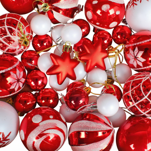 Adornos Redondos Colgantes de Papel Maché Hechos a Mano para Árbol de Navidad, Rojos y Blancos, Festivos - Product Image 1