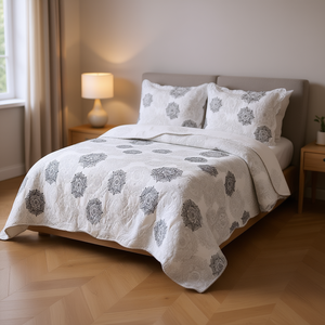 Ensemble de couette Mandala blanche de luxe, taille King, léger, 3 pièces, literie pour la maison, toutes saisons - Product Image 2