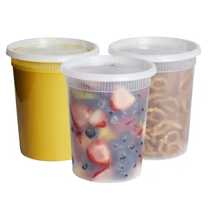 8 oz 16 oz 32 oz Plastic Deli Food Storage Containers Wholesale Disposable Coffee Cups with Airtight Lids