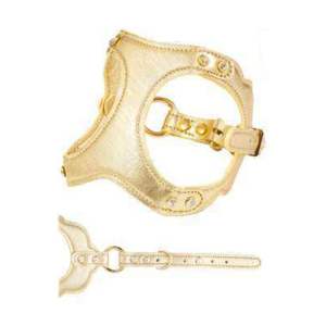 Arnés de Cuero Premium con Detalles de Cristal de Lujo, Arnés Acolchado para Perros con Herrajes en Tono Dorado para Perros Pequeños y Grandes, OEM - Product Image 1