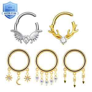 Pendiente de Aro <span class=keywords><strong>Plegable</strong></span> de Titanio ASTM F136 G23 con Baño de Oro PVD y Circonita Cúbica, Piercing para Cartílago, Segmento, Septum, Clicker, Anillo de Nariz - Product Image 3