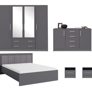 Factory Direct Wholesale Eco Friendly Matte Grey Master Bedroom Furniture King Set Luxury Dresser Wardrobe with Silver Handles