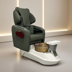 Sillón de Pedicura de Cuero Verde de Lujo con Masaje y Bañera Dorada para Pies para Salón de Uñas y Spa - Product Image 1