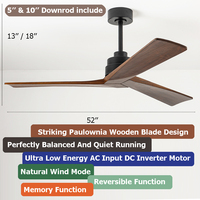 Maison Moderne Brun Foncé Bronze 3 Lames Bois Wifi Tuya Smart Intelligent 52 Pouces Ventilateur de Plafond pour la Maison