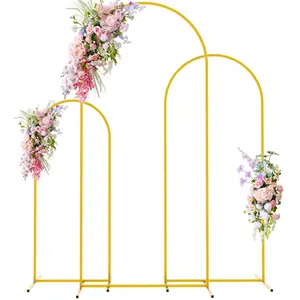 Arco de casamento floral dourado para decoração de festas de aniversário, quadro de balão em metal arqueado de 6 pés, 6,6 pés e 7,2 pés