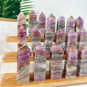 Wholesale Natural Crystals Healing Gemstones Polished Amethyst Agate Tower For Sale