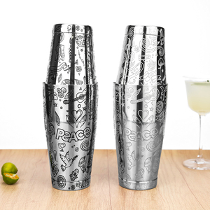 Coctelera Boston de Acero Inoxidable 304 de 850/550 ml con Logotipo Personalizado Grabado con Temática de Paz, Herramienta para Mezclar y Agitar Cócteles Martini - Product Image 3