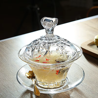 Ensemble de tasses à café et à thé personnalisées en verre transparent avec bord doré, style campagnard, avec soucoupe, bol à dessert créatif en verre avec couvercle, cadeaux, logo OEM