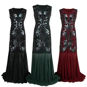 Đầm Dạ Hội Dài ecoparty cho nữ, ĐầM Dạ HộI dài dài dạ hội thêu kim sa màu đen thập niên 1920