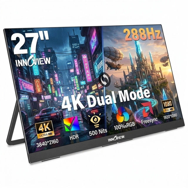 27 Inch Portable Monitor Dual Stereo Speakers HDR High Dynamic Range for Movie Streaming and Console Gaming Experience