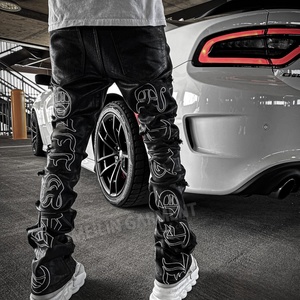 Custom Streetwear Fashion Applique logo High Waist Pu Flare Sweat <b>Trousers</b> <b>Faux</b> <b>Leather</b> Stacked Pants for <b>Men</b> - Product Image 5