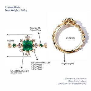 แหวนเพชรทรงกลมและมรกตสังเคราะห์ทรงคุชชั่นทองคำขาว 14K ของ Tianyu Gems สำหรับผู้หญิง สไตล์คลาสสิก โรแมนติก - Product Image 2