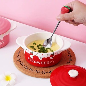 Wholesale minimalist embossed instant noodle bowls with lids, <b>ceramic</b> household double-eared soup bowls, white porcelain - Product Image 1