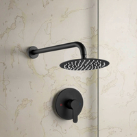 Système de douche contemporain à jet pluie monotrou avec mitigeur thermostatique, jet doux, fonction pause, en laiton et céramique, avec barre coulissante, pour hôtels
