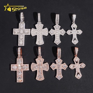 Novo Estilo de Alta Qualidade Pingente de Cruz em Ouro Rosa Hip Hop 925 Prata com Diamante Moissanite - Product Image 1