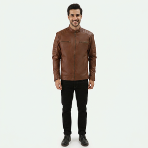Veste en cuir véritable imperméable élégante pour homme Design de rue Logo avant Fermeture éclair de rue Vente en gros de vestes pour homme - Product Image 1
