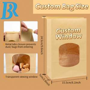 Sacs en papier kraft personnalisés avec fenêtre pour biscuits, grains de café, barres chocolatées, snacks, pop-corn et produits de boulangerie, avec fermeture à languettes métalliques - Product Image 2