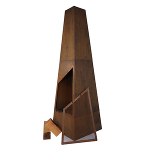 Camino da giardino ruggine campanelli da esterno in acciaio Corten Chimenea in acciaio fatto a mano con <span class=keywords><strong>griglia</strong></span> per barbecue e piramide <span class=keywords><strong>quadrata</strong></span> moderna da Poker - Product Image 3