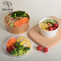 Bol à Salade et Soupe Rond en Papier Kraft SenAng Factory avec Couvercle 500ml 750ml 1000ml 1100ml 1300ml, Conteneur Alimentaire à Emporter en Papier Kraft