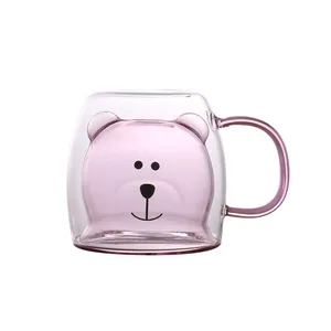 Newell-fabricantes de bebidas de café y té, bebida de color Irregular con forma de oso de agua, taza de vidrio de doble pared para la venta