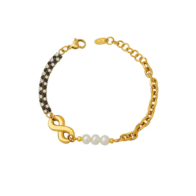 Natural freshwater pearl bracelet femme infinity luxury stainless steel waist chain zirconia fashion jewelry