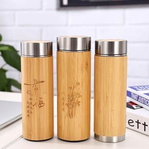 Business Gifts Custom Logo Eco-Friendly Bamboo Shell Stainless Steel Vacuum Flask Water Bottle With <b>Tea</b> <b>Infuser</b> - Product Image 2