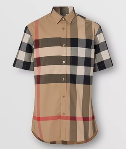 เสื้อเชิ้ตแขนสั้นลายตารางสไตล์วินเทจสีกากีแบรนด์ดีไซเนอร์หรู Burberry สำหรับผู้ชาย - Product Image 1
