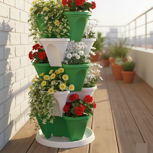 Plastic vIETNAM Space Saving Stackable Vertical Garden Planters Green Or <b>White</b> Tower <b>Pots</b> for Indoor Balcony Decor B2B - Product Image 2