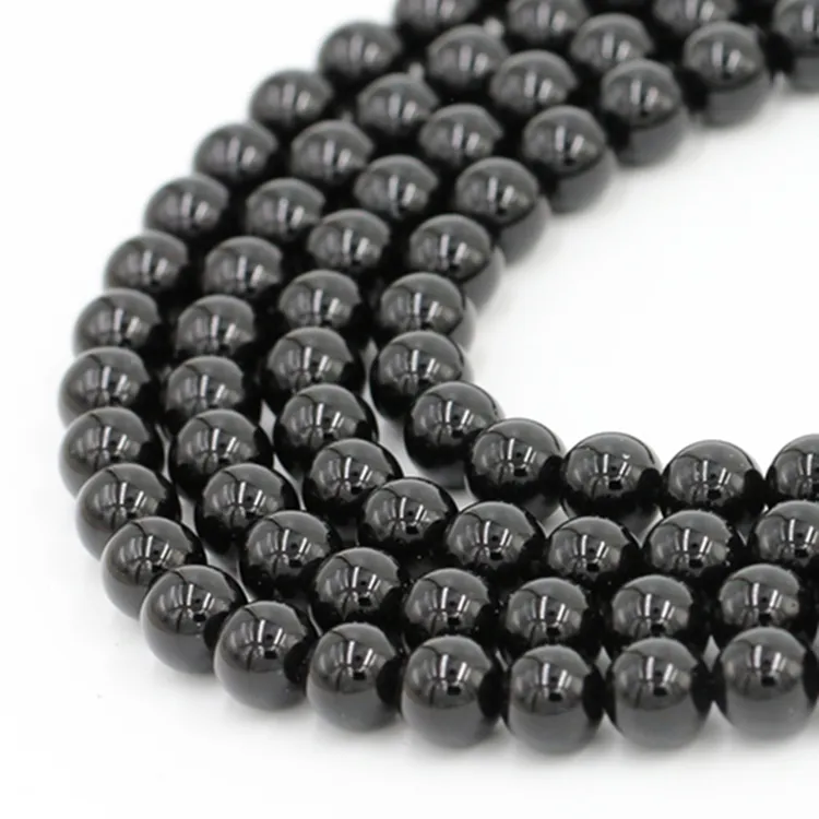 Vente en gros de pierres naturelles de haute qualité 8mm 10mm, onyx noir, perles rondes en vrac pour la fabrication de bijoux
