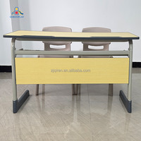 Ensemble Chaise et Bureau Double pour Étudiants, Vente en Gros Usine, Mobilier Moderne pour Salles de Classe Universitaires, Cadre Métallique Réglable, Plateau en Bois, École