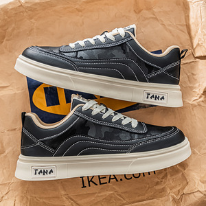Chaussures de sport tendance pour hommes, blanches, à semelle épaisse, polyvalentes, respirantes, en toile, chaussures de skate décontractées, chaussures de marche - Product Image 6