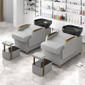 Sillón de Lavado de Cabello Moderno de Cuero Sintético para Salón de Belleza, Personalizable, Cómodo, con Masaje, para Spa Capilar, con Lavabo - Product Image 2