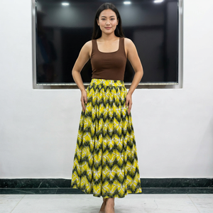 Women's A-Line Zig-Zag Print <b>Maxi</b> Skirt Elastic Waist 100% Cotton Streetwear Casual Summer Style Yellow Black <b>White</b> Patterned - Product Image 1