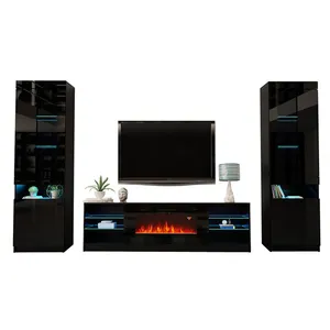 Modern Wall Units Designs Living Room Furniture Fire Place Led Lights Cabinet Tv Stand With Fireplace